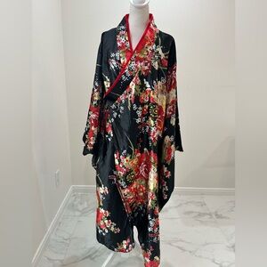 Kimono Floral Robe with Red Trim